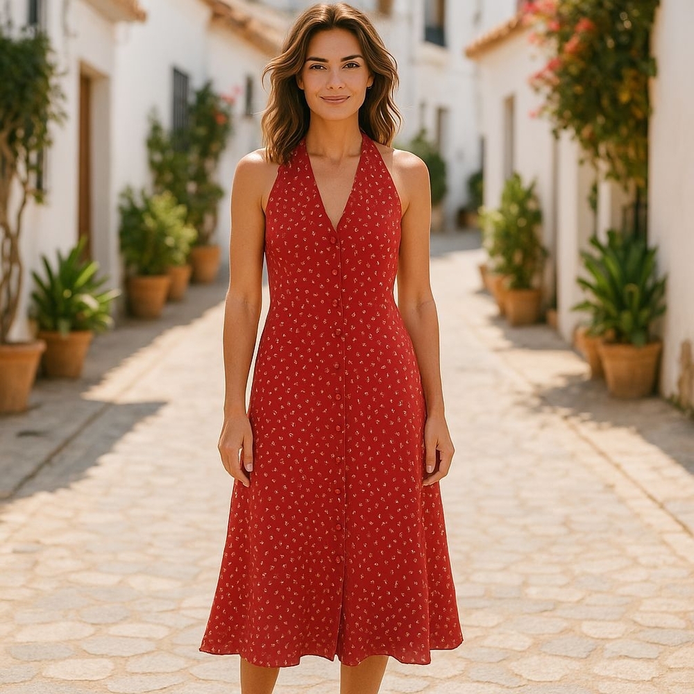 Coldwater Creek Red Halter Midi Sundress